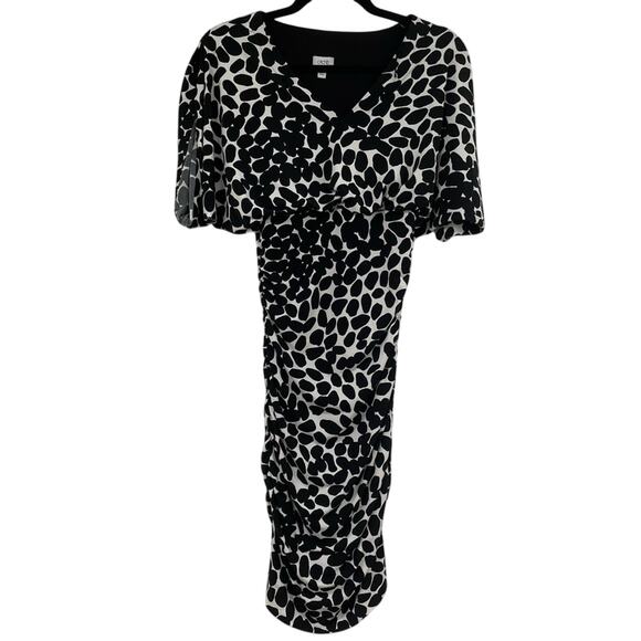 Cache Black White Spotted Ruched Draped Bodycon Mini Dress Womens 2 Vintage 90s - Picture 1 of 12